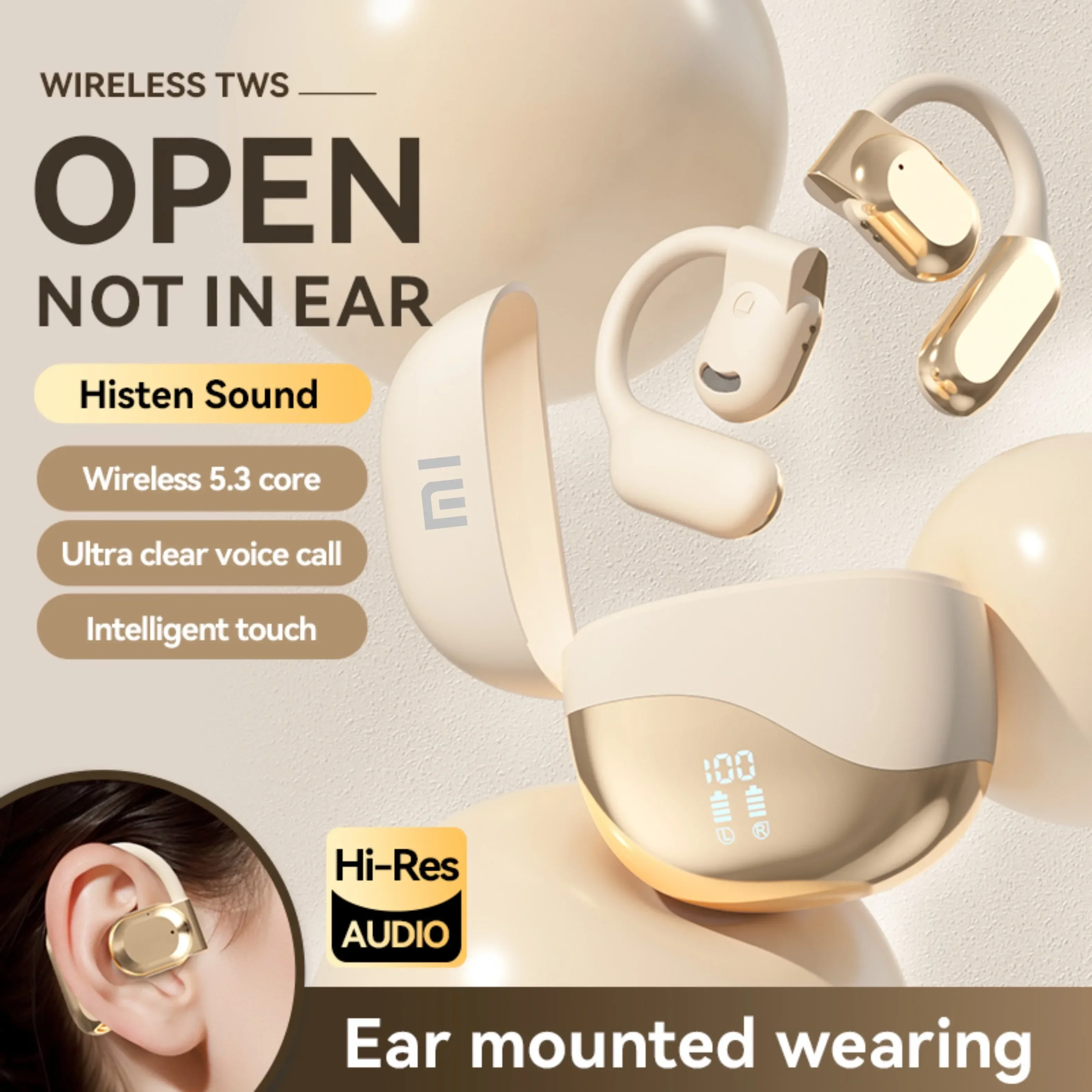 XIAOMI Earhooks Wireless Earphones TWS Noise Reduction Open Bluetooth 5.3 Voice Call Headsets With Digital Display Microphone