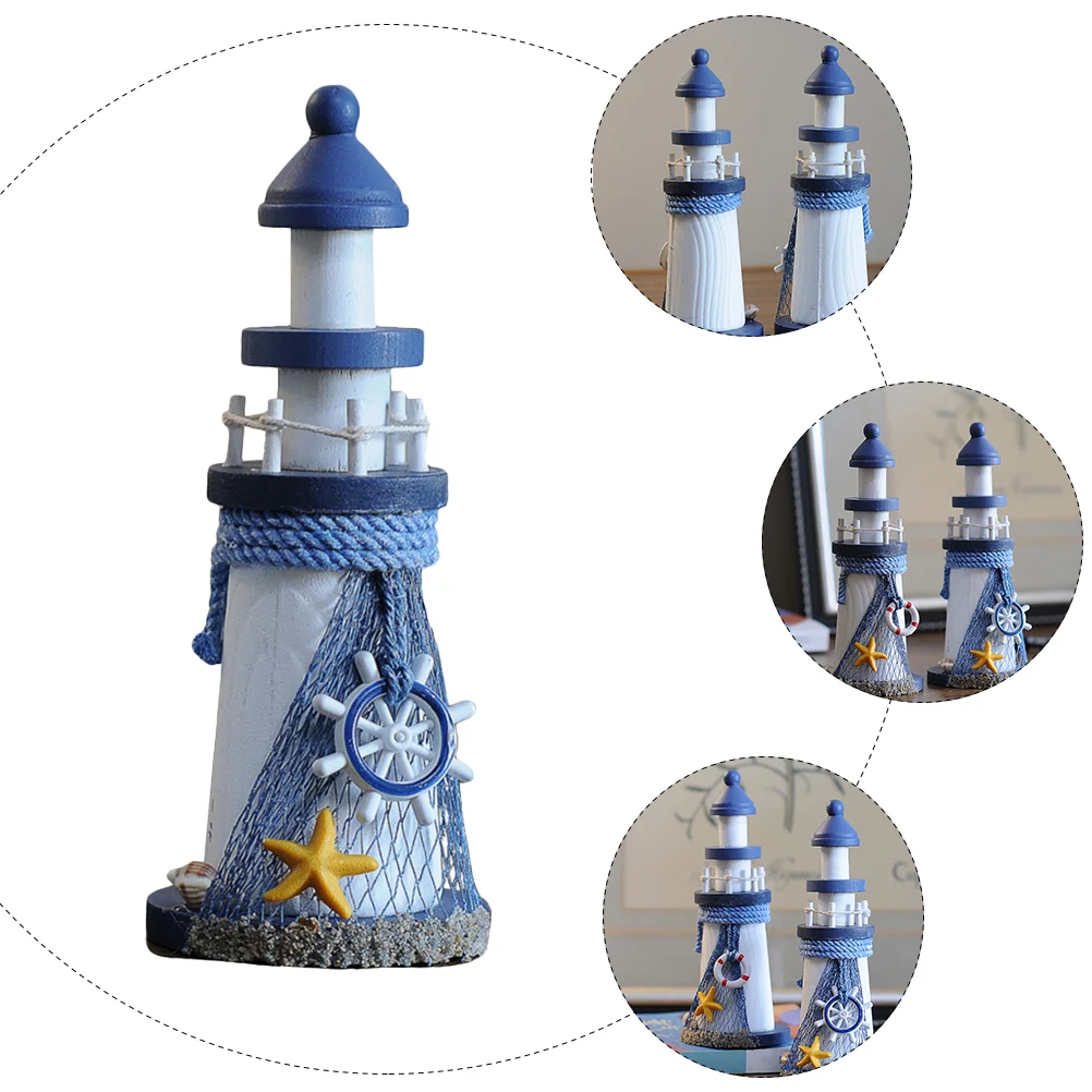 Marine Wooden Lighthouse Desktop Decor Nautical Themed Home Country Party Decoration Decorative Fairy Toy