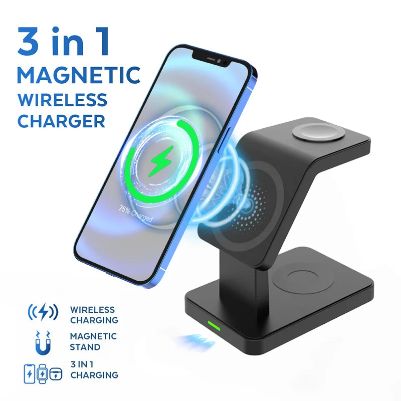 3 In 1 Magnetic Wireless Charger Stand for iPhone 15 14 13 12 Pro Max Apple Watch 1-8 AirPods Macsafe Fast Charging Station Dock