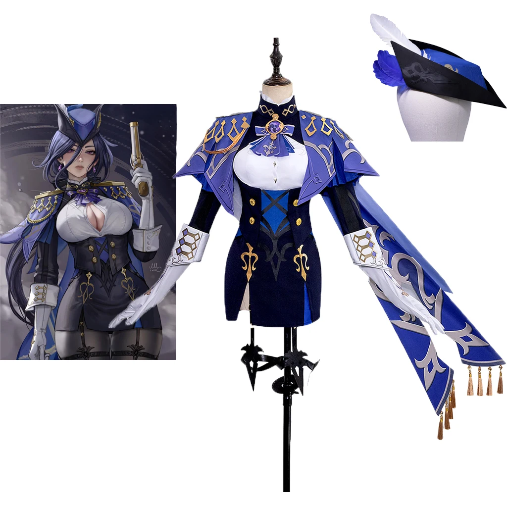 

Genshin Impact Clorinde Cosplay Costume Fontaine Clorinde Cosplay Dress Halloween Costume Uniform with Hat Women Outfit RolePlay