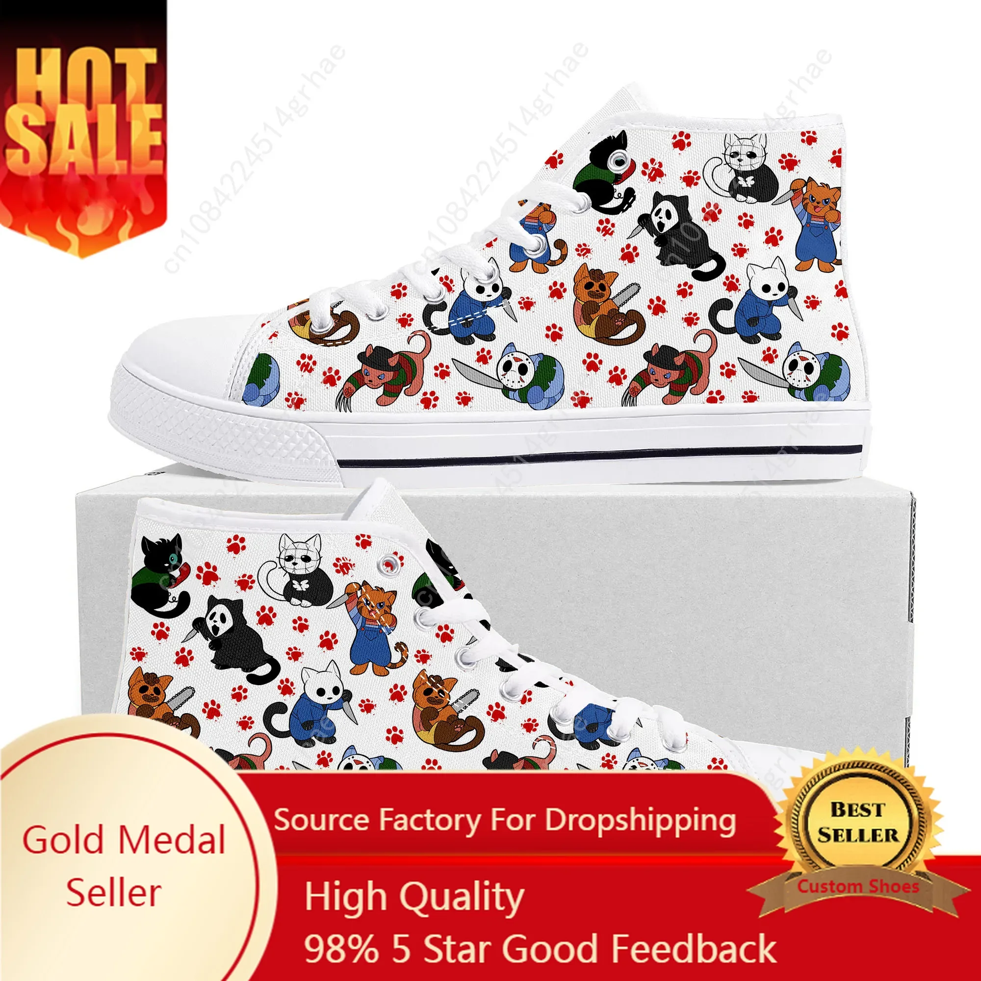 Cat Horror Movies for Cat Lovers High Top High Quality Sneakers Mens Womens Teenager Canvas Sneaker Couple Shoes Custom Shoe