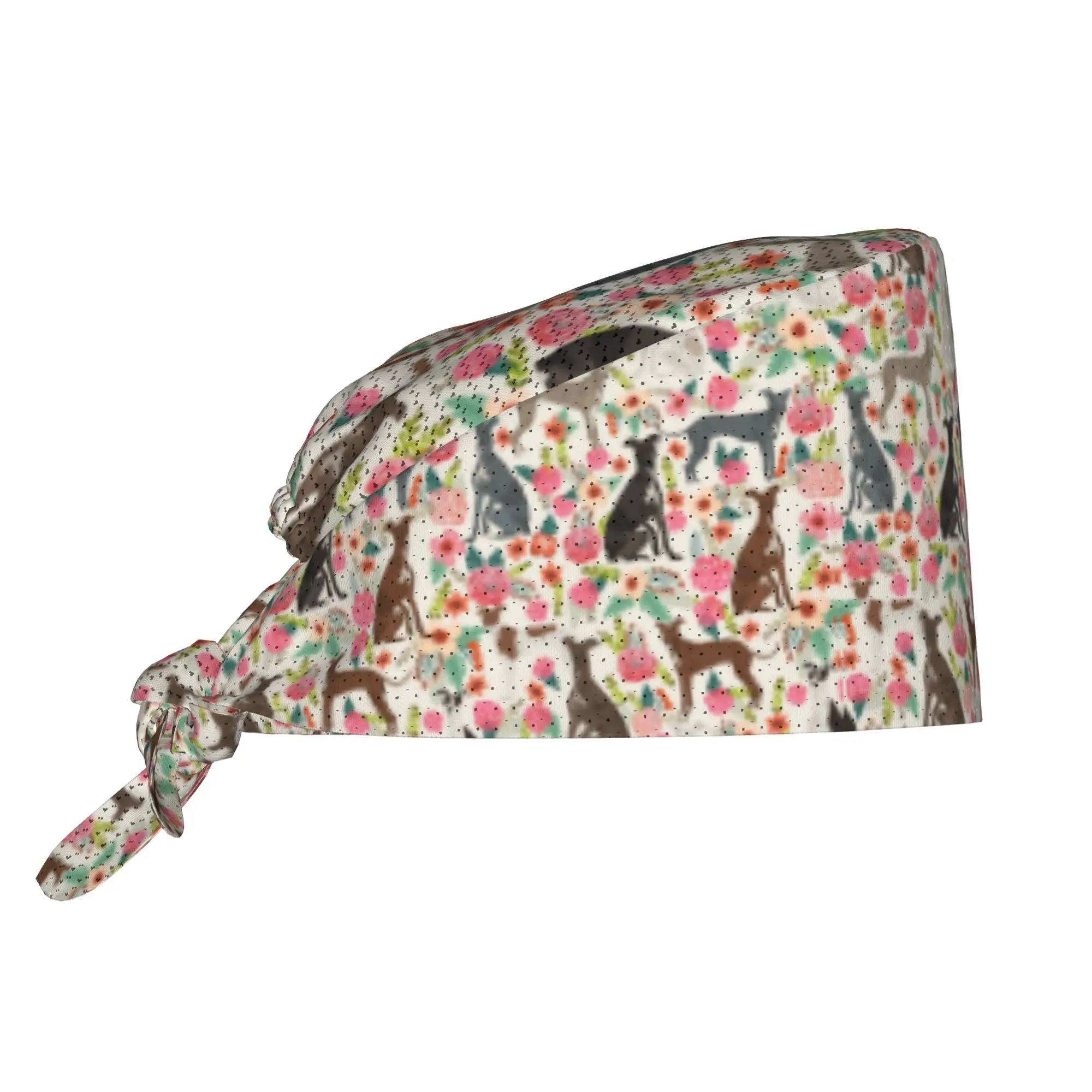 Italian Greyhound Dog Floral Cleaning Working Cap Comfortable Sighthound Whippet Scrub Cap Surgicals Hat Nurse Scrubs Hat Nurse