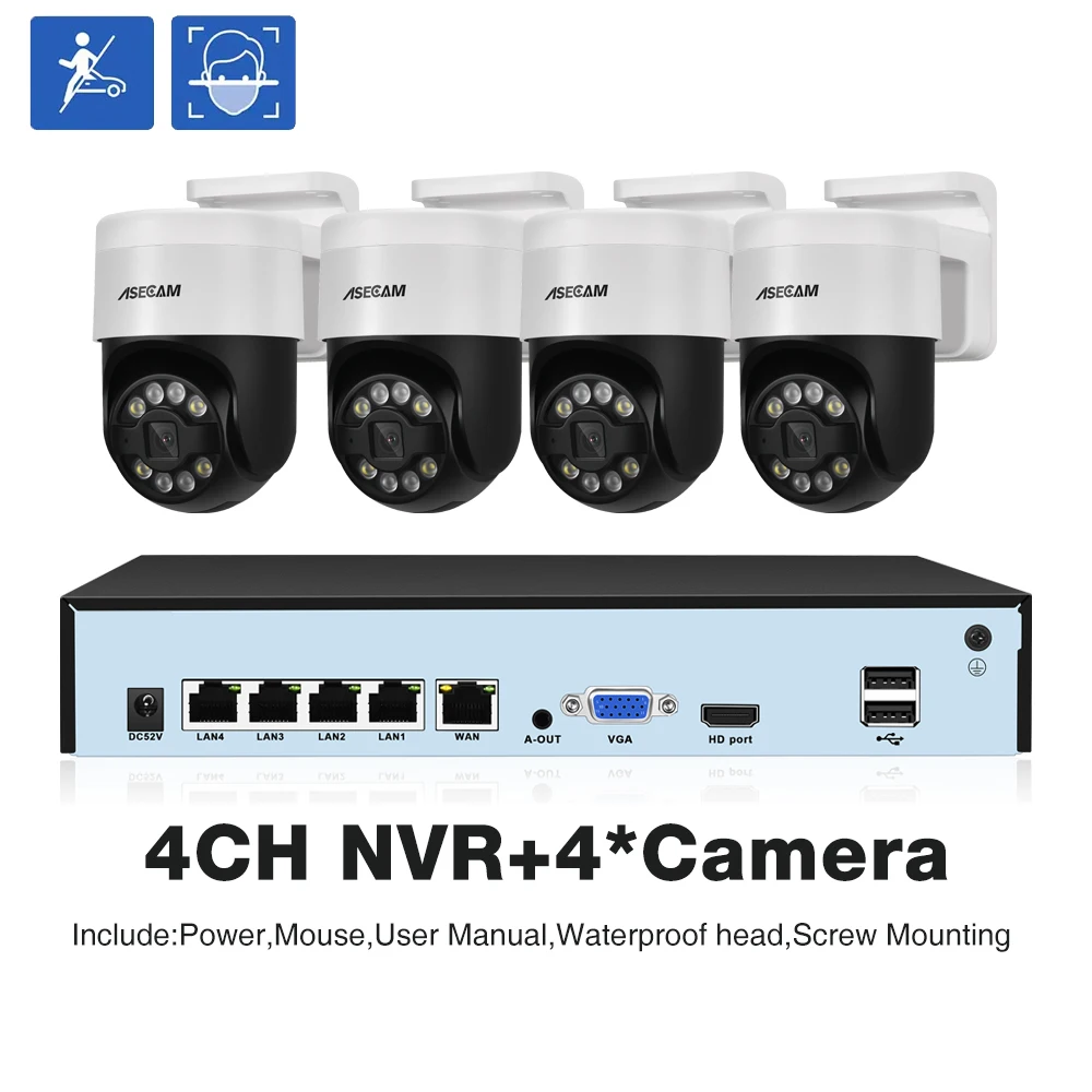 8MP 4K PTZ Beveiligingscamera Kit Gezicht Menselijke detectie Audio Alarmopname POE NVR CCTV Outdoor Home Video Surveillance