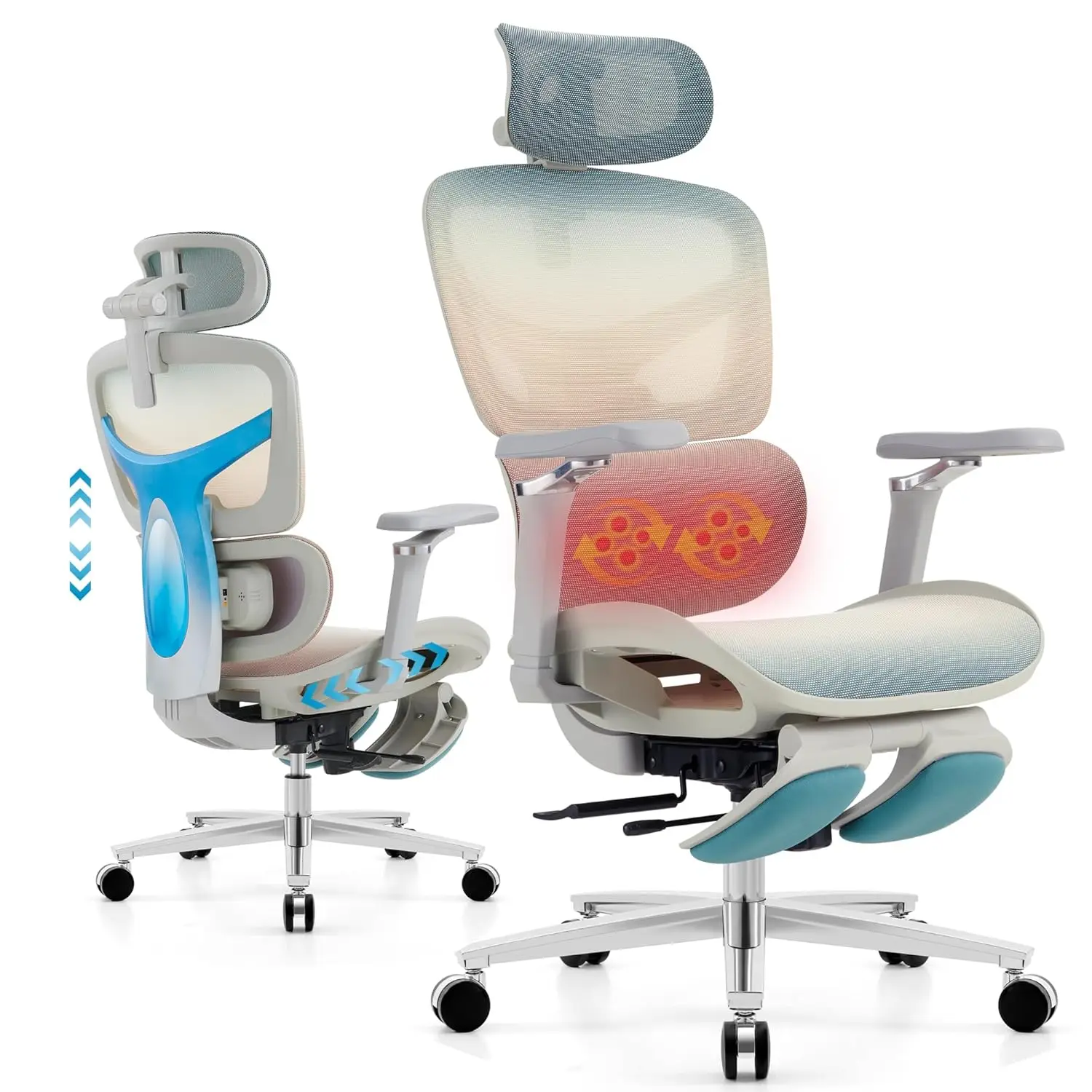 

Эргономичное настольное кресло для домашнего офиса с массажной поясничной поддержкой, 4D-подголовником и 5D-подлокотниками, большое и высокое сетчатое кресло с откидной спинкой 400 фунтов