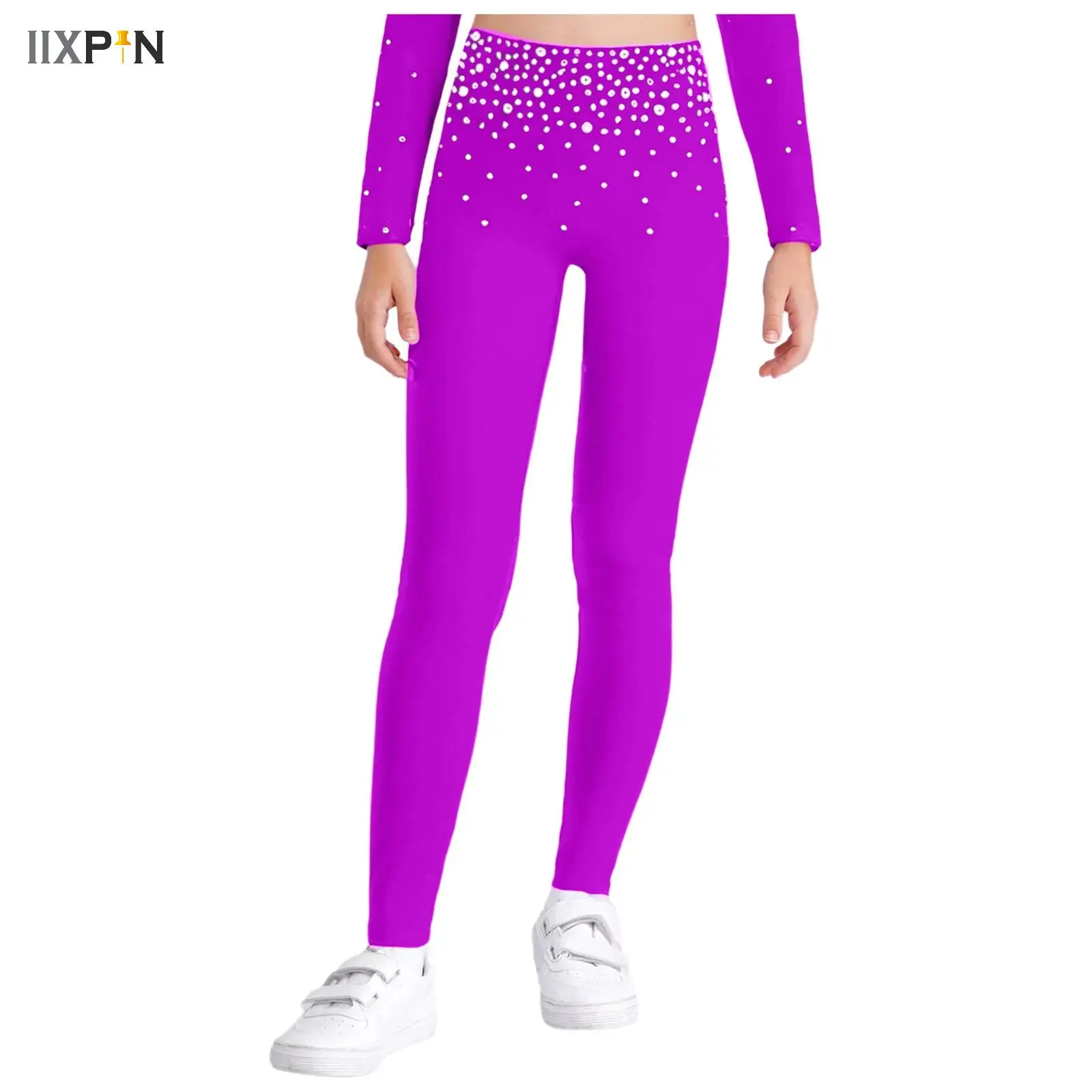 

Kids Boys Girls Dance Figure Skating Pants Rhinestones Tights Leggings Teen Ice Skating Gymnastics Fitness Practice Trousers