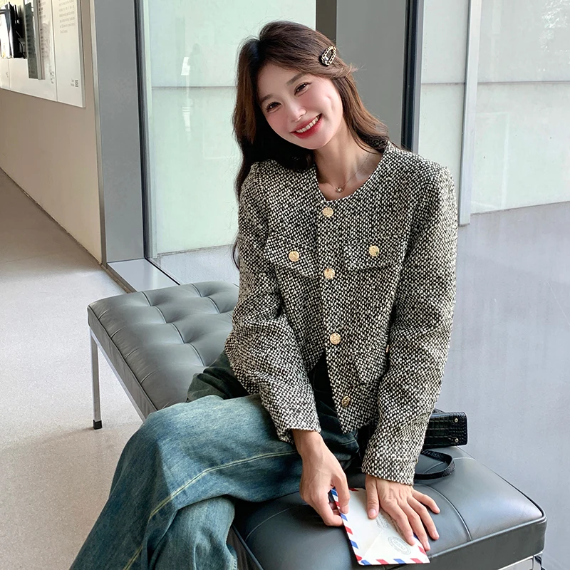 

Grey high-end socialite Xiaoxiangfeng jacket for women, short style 2024 autumn Korean fashion top