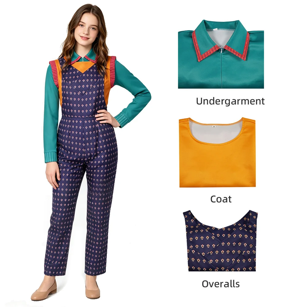 

Holly Costume Strange Cosplay Women Girls Holly Wheeler Shirt Purple Floral Overalls Halloween Carnival Fancy Dress Outfit