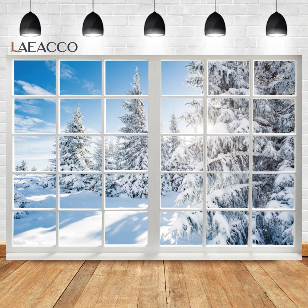 Winter Window Sill Snow Scene Christmas Photo Backdrop Winter Forest Baby Portrait Interior Photography Background Photo Studio