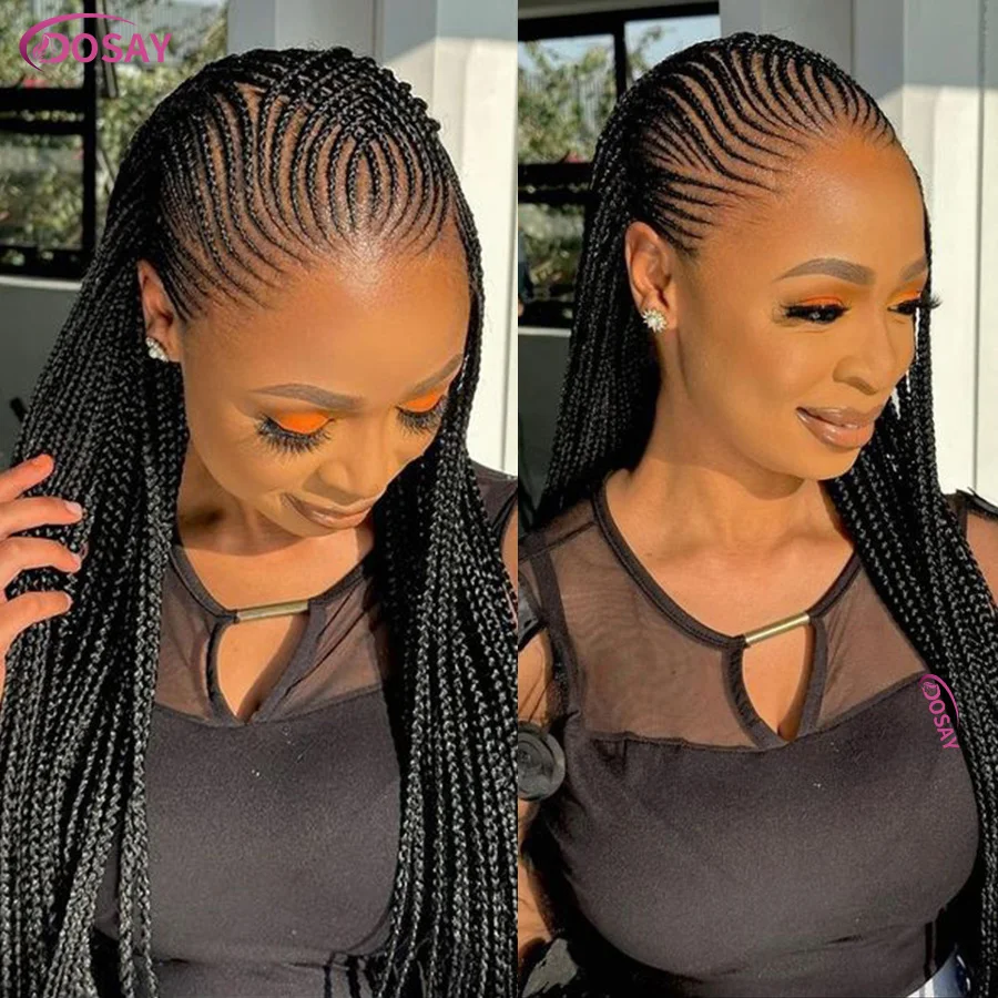 36Inch Synthetic Full Lace Braids Wigs For Black Women Knotless Box Cornrow Braids Lace Wigs Fulani Braiding Wig With Baby Hair