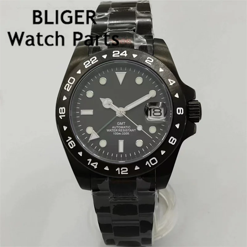 

BLIGER 40mm NH34 Men's mechanical watch green luminous white dial sapphire glass stainless steel Oyster strap