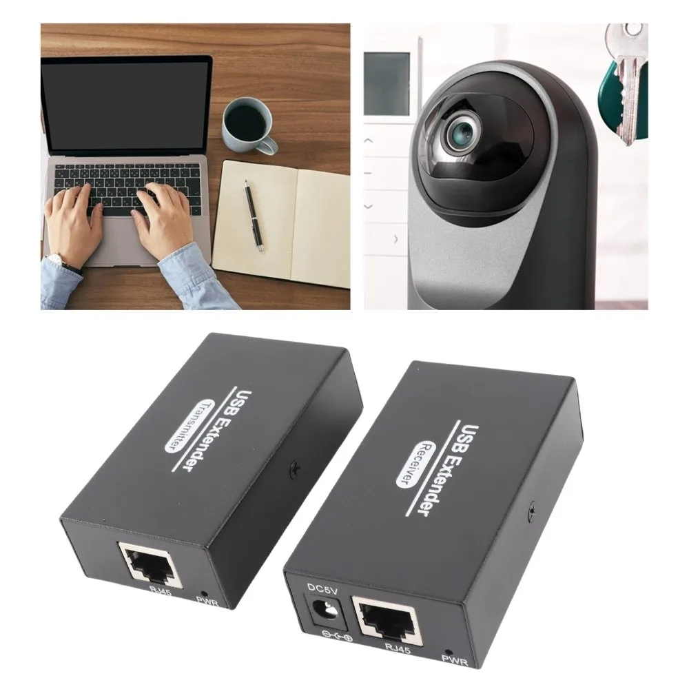シングルイーサネットcat5e-6-7-usbエクステンダー1組、usプラグrj45エクステンダー、4つのusb-20ハブ付き、伝送距離120m