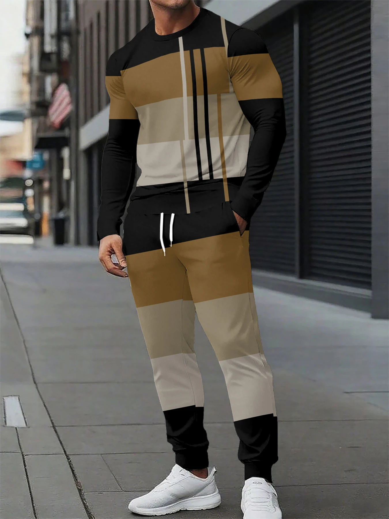 

New Men's Personalized Printed Breathable and Comfortable Round Neck T-shirt and Pants Outdoor Comfortable Sports Set