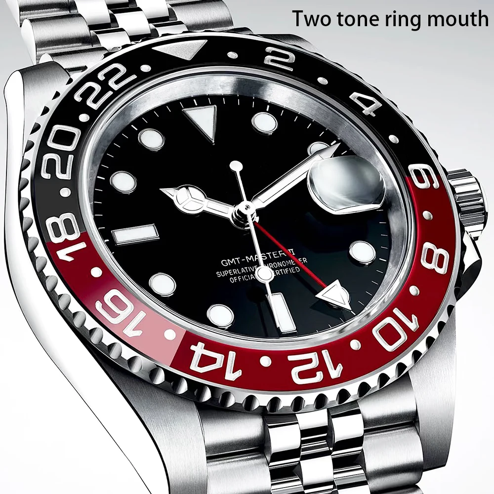 Ramka zegarka GMT z ramką ze stopu ceramiki 38 mm i wbudowanym pierścieniem, regulowane nachylenie Obudowa 40 mm NH35 NH34 Obudowa akcesoriów do zegarków GMT