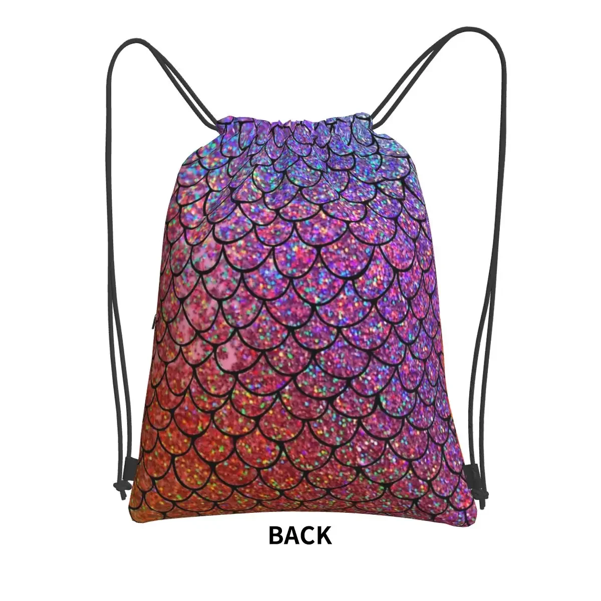 Colorful Glitter Mermaid Scales Backpacks Drawstring Bag Drawstring Bundle Pocket Storage Bags For Travel Sport Man Woman