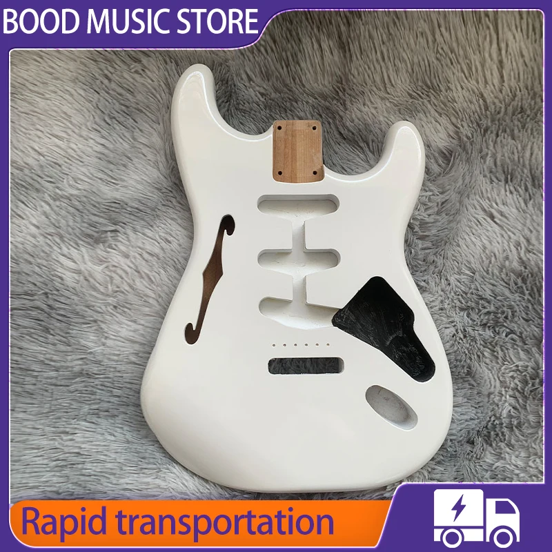 Strtocast Thinline Electric Guitar Alder Wood Body With F Holes White Body in High Gloss Finished for SSS Semi-hollow DIY Body