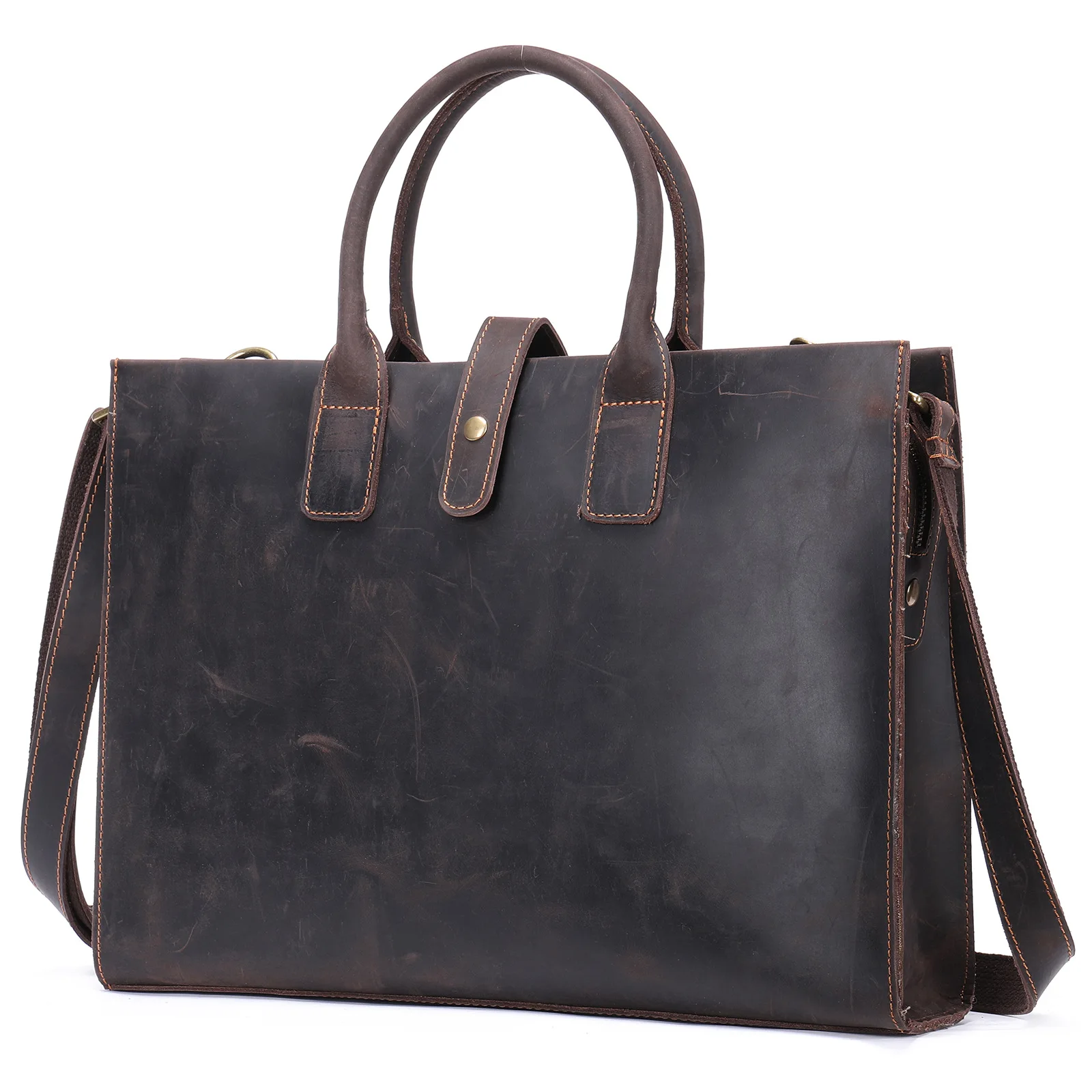 LuxuryCrazy Horse Leather Men's Handbags Cowhide Briefcase Vintage Large Capacity Shoulder Messenger 14-Inch Computer Ba