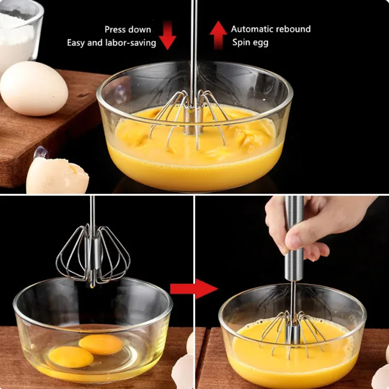 Semi-automatic egg beater Stainless steel whisk cream press beater Kitchen baking tools Egg tools