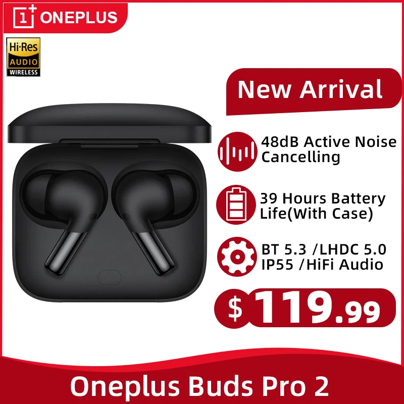 Oneplus-Buds Pro 2 TWS Fone De Ouvido, Cancelamento De Ruído Ativo, 3 Mic Fone De Ouvido Sem Fio, 39 Horas De Duração Da Bateria, 48dB, IP55 para Oneplus 11