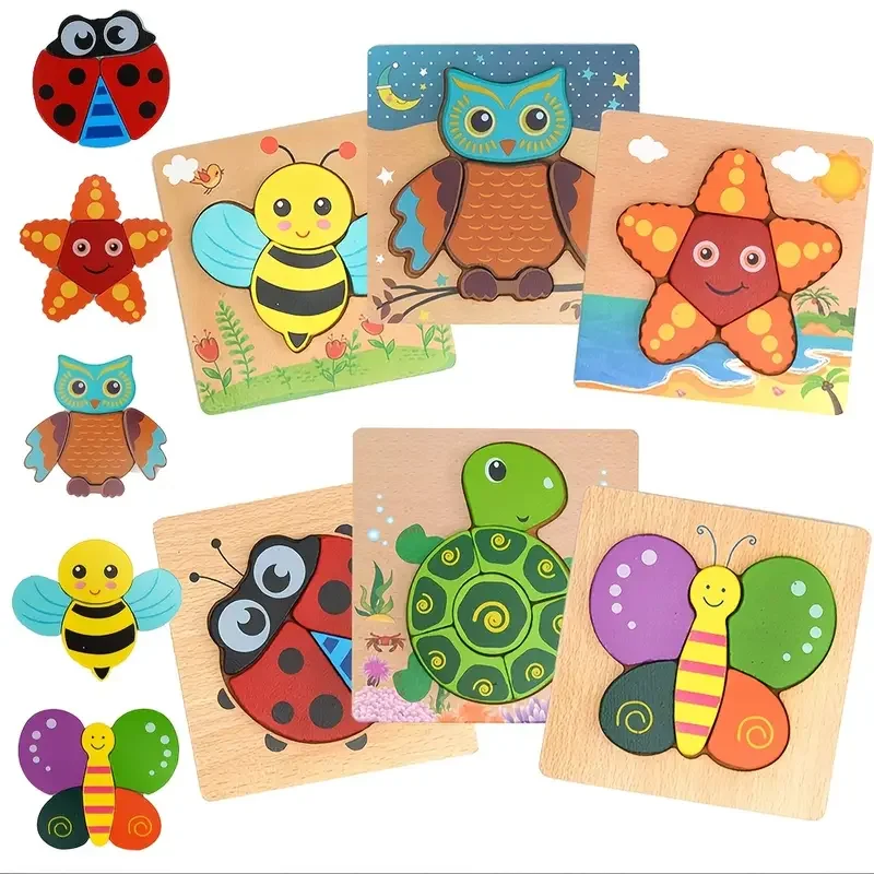 Wooden Puzzles Educational Cartoon Animals Early Learning Cognition Intelligence Puzzle Game For Children Toys