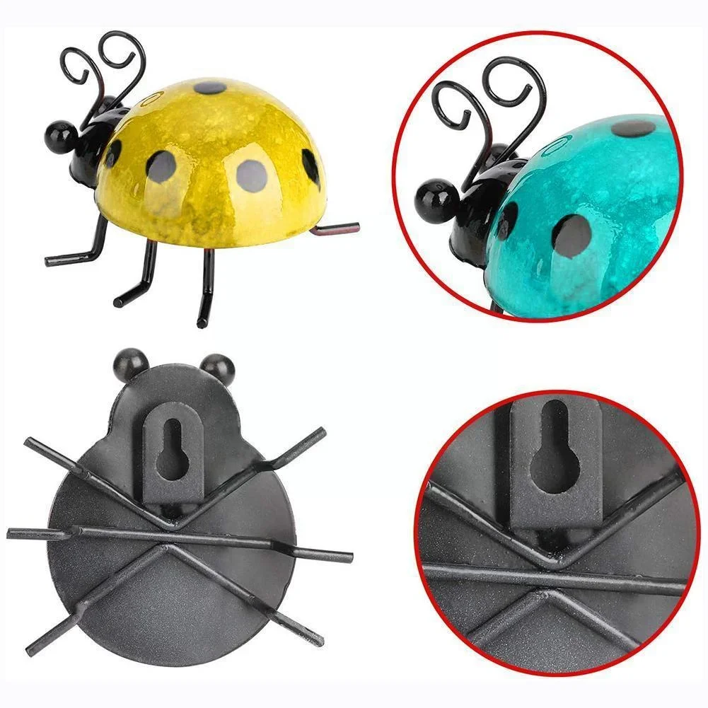 Mini Metal Ladybug Beetle Fence Hanger Wall Hanging Ornament Statue Outdoor Patio Garden Figurine Sculpture For Home Decor