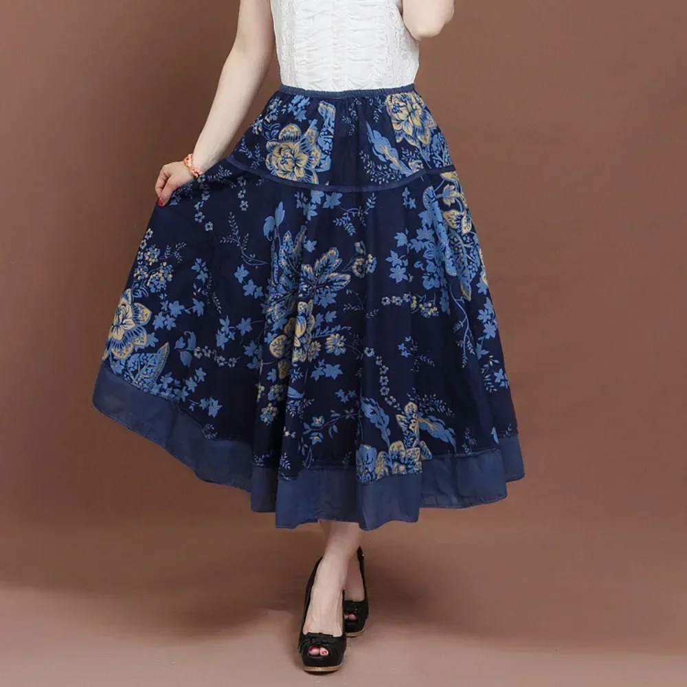 스트리트 프린트 하라주쿠 맥시 드레스 패션 의류 여성 의류 용 롱 스커트 캐주얼 빈티지 에스닉 스타일 코튼 린넨