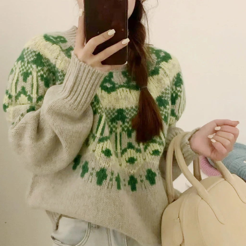 

Last Piece Gem een Nordic Sle Fair Isle классический вязаный свитер с геометрическим узором круглый Ne Lantern Sve женский модный свитер