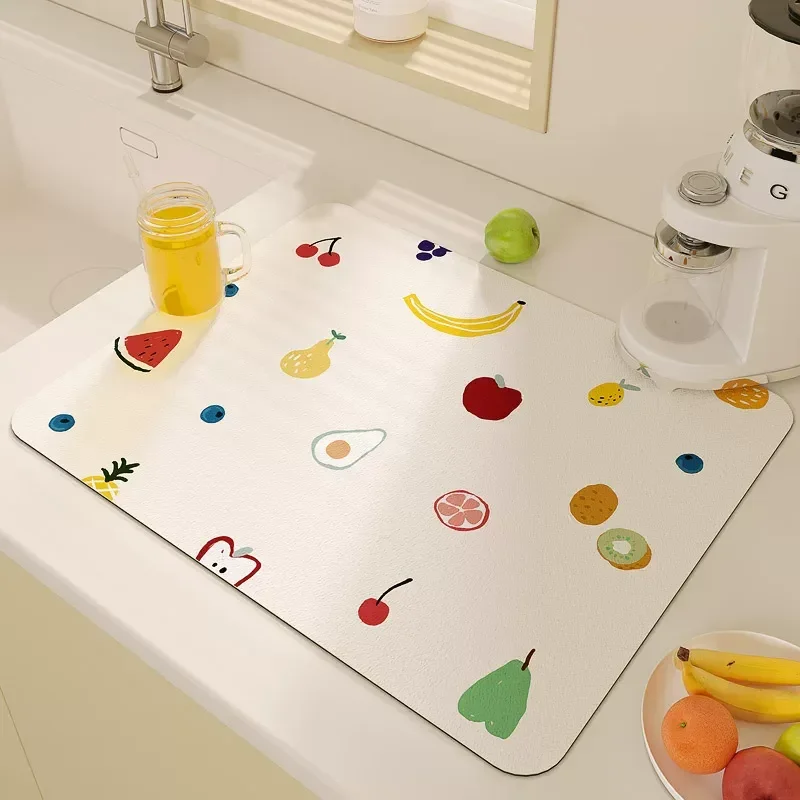 Cute Fruit Design Draining Mat Super Quick Dry Pad for Kitchen Bar Coffee Corner Vibrant Pattern Idea Gift for Home Decor Lovers