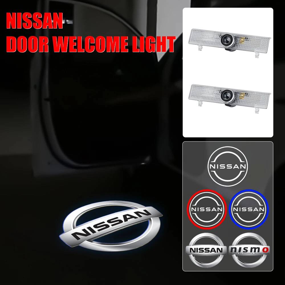 2PCS Led Car Door Welcome Lamp Laser Projector Logo Night Light For Nissan Nismo Qashqai Altima Kangoo Leaf Elgrand 350Z 370Z