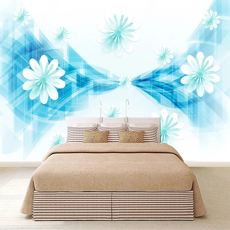 Custom 3D Mural Wallpaper Fresh And Elegant Flower Ribbon TV Background Wall For Living Room Papel De Parede Home Décor