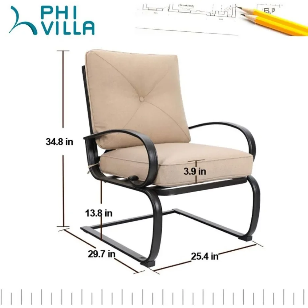 Outdoor Spring Dinging Chair Set of 2,Lounge Chair with Removable Padded Cushion & Metal Frame,Patio Furniture for Porch,Garden