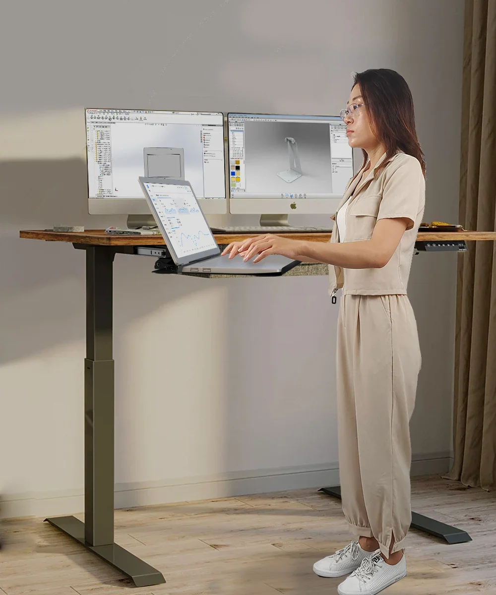 All In One Ergonomic Electric Desk With Computer Keyboard Tray CPU Holder Arm Rest Laptop Holder