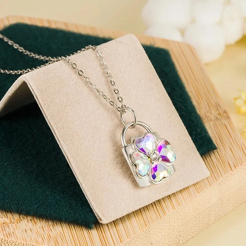 Anime Shugo Necklace Women Colorful Four-leaf Clover Lock Pendant Choker Fashion Jewelry Accessories Gift