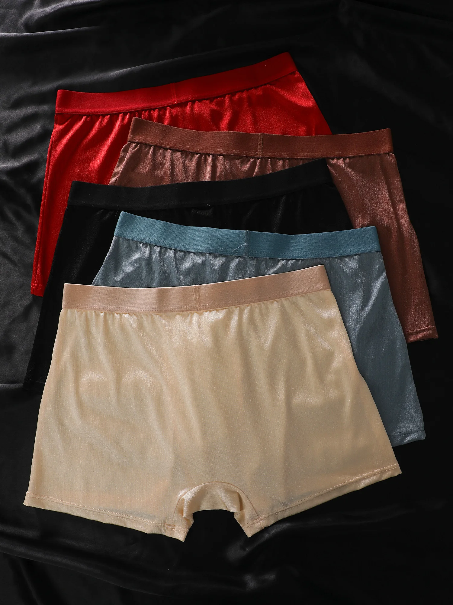 5 pcs BIWEIER men's satin shorts, elastic waistband, high-end and light luxury, soft and comfortable, fashionable underwear, suitable for men's casual sports
