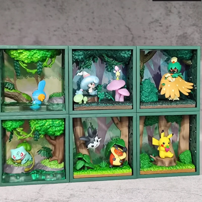 귀여운 포켓몬 프레임, 깊은 녹색 숲, 불바사우르스, 머드닙, 피카츄, 에몰가, 크리켓, 핫트렘, 모렐룰, 데시듀아이 장난감 선물