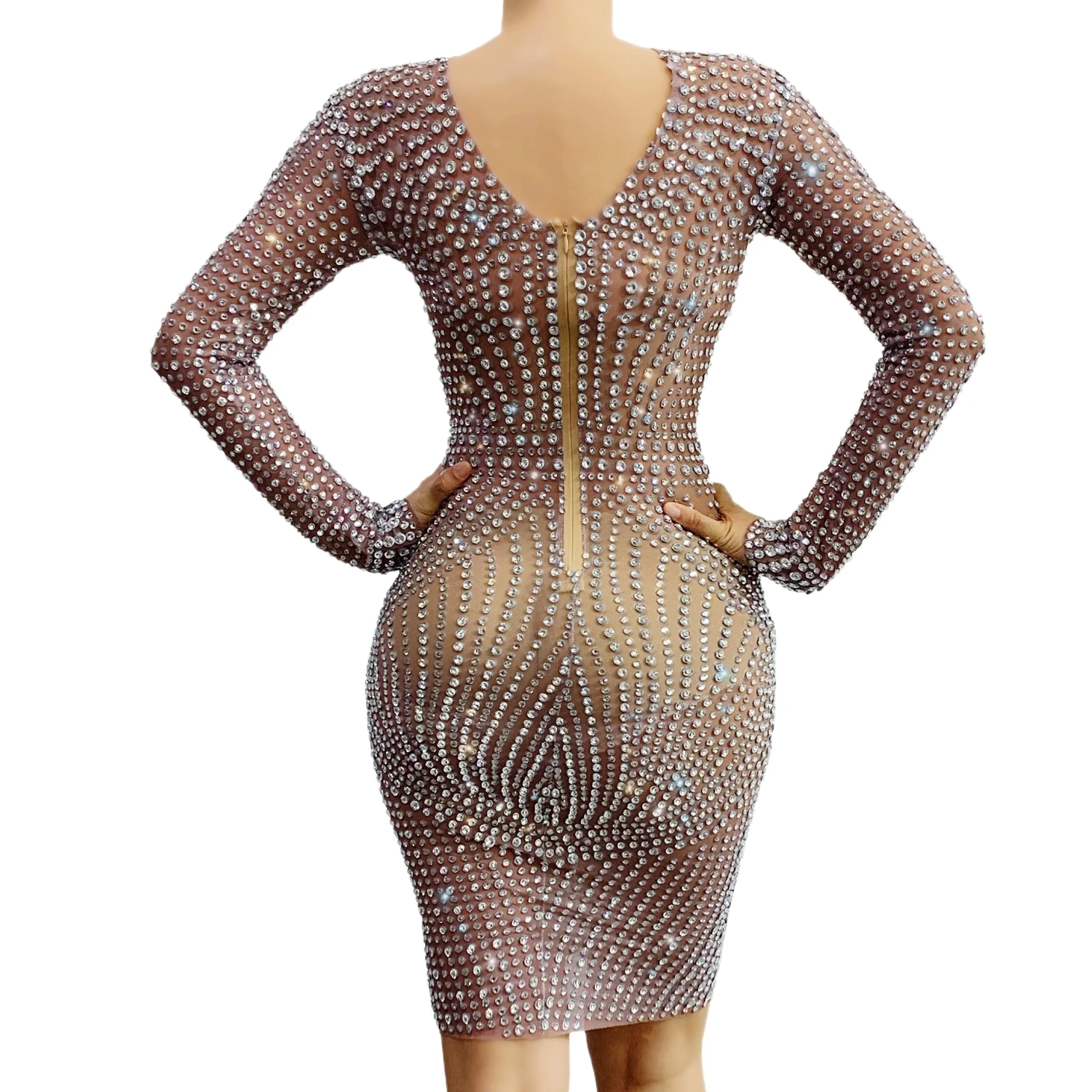 Błyszczący Kryształowy Seksowny Kombinezon z Siateczki Damski Strój na Imprezę, Pokaz, Imprezę, do Klubu Nocnego, Kostium do Tańca, Shuangjiang