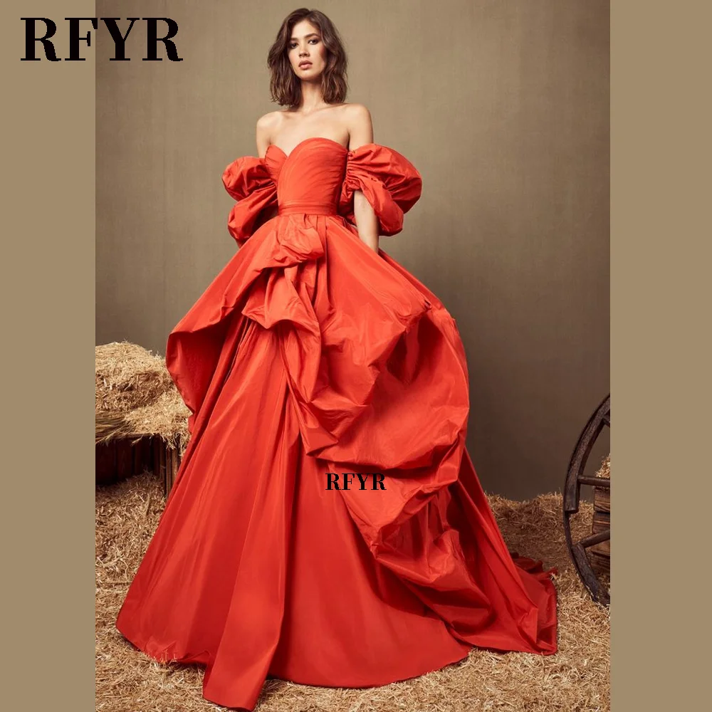 

RFYR Prom Dress Satin Evening Dress High Low Party Dresses for Women Off Shoulder Formal Occasion Dress vestidos de fiesta