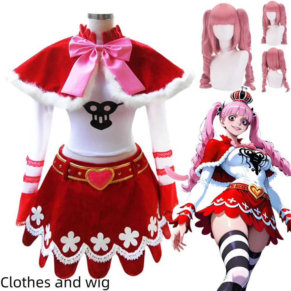 Perona cosplay costume anime pirate red cape and skirt set for women cosplay costumes