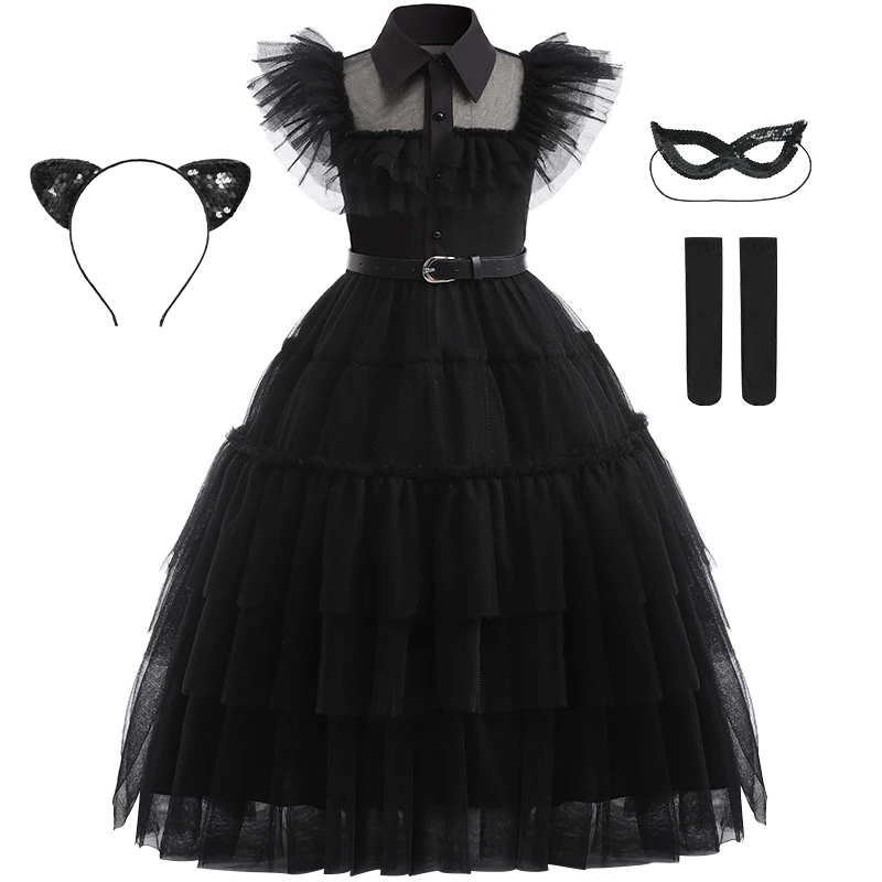 

Girls Party Dresses Halloween Cosplay Costumes Teenage Girls Black Princess Dress Carnival Black Family Party Role Play Dress Up