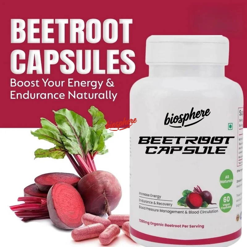 

7200mg beetroot capsules | Organic beetroot powder energy supplement, 60 capsules, vegan capsules, non GMO