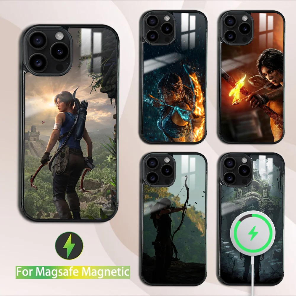 Game T-Tomb R-Raider Phone Case For iPhone 16 15 14 13 12 11 Pro Max Plus Mini Magsafe Mirror Wireless Magnetic Cover