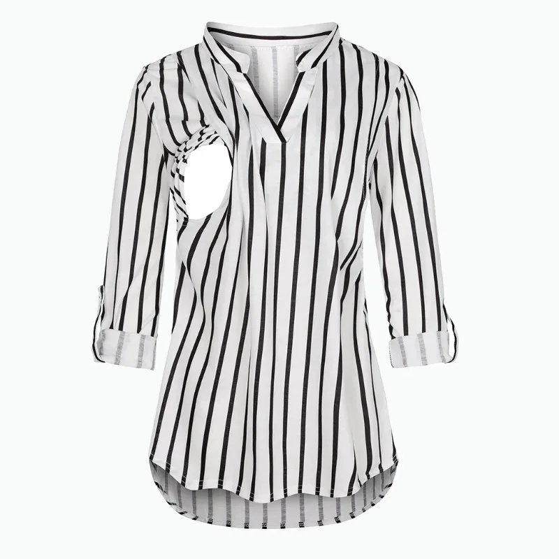 

Pregnant Women's Spring and Autumn Soft and Comfortable Anti Light Out Breastfeeding Top Fashion V-neck Long Sleeve Shirt