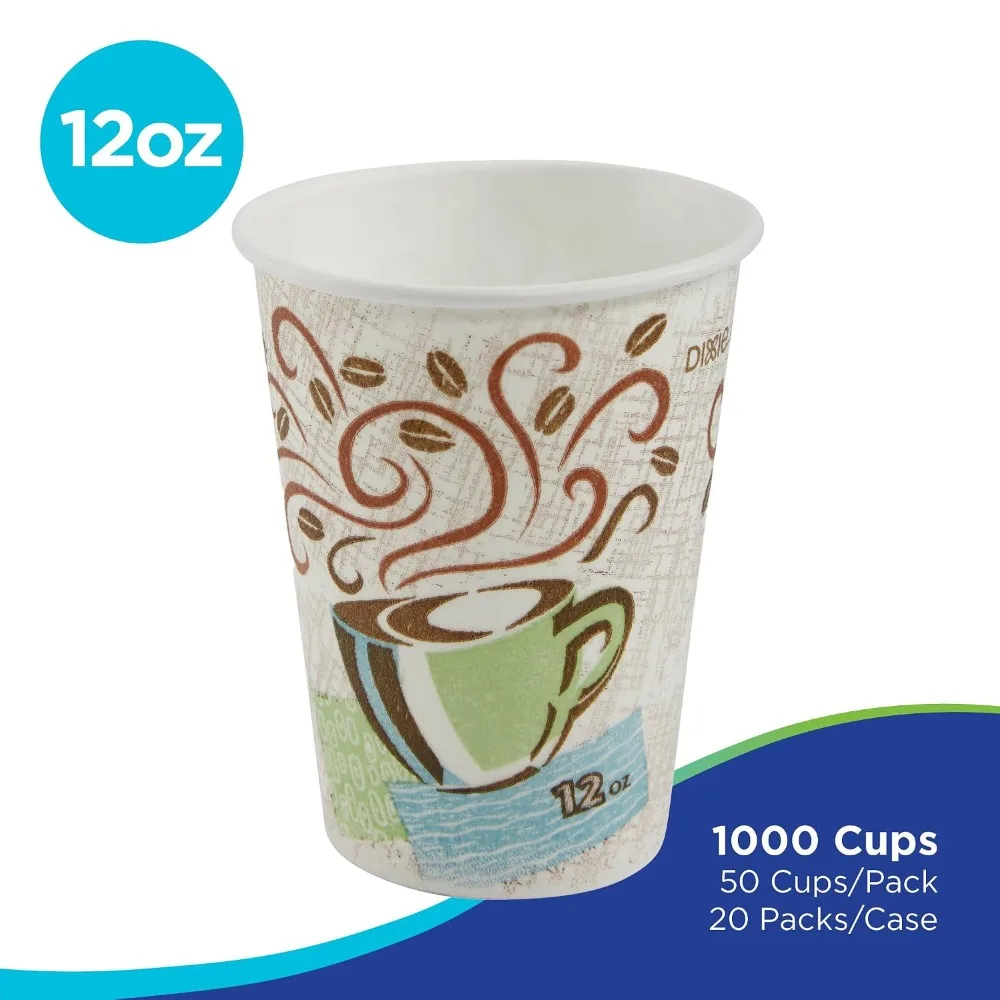 12 oz Paper Coffee Cups, Coffee Haze Design, 1000 Count, 50 Per Pack, 20 Packs
