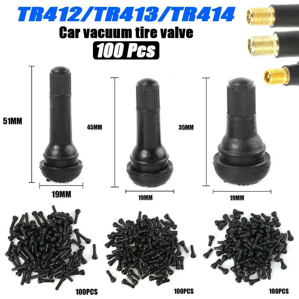 Universal 100Pcs TR414 Snap-in Tire Valve Stem Car Vacuum Tire Tubeless Tyre Valve Rubber Stems Wheels Parts Car Accessories