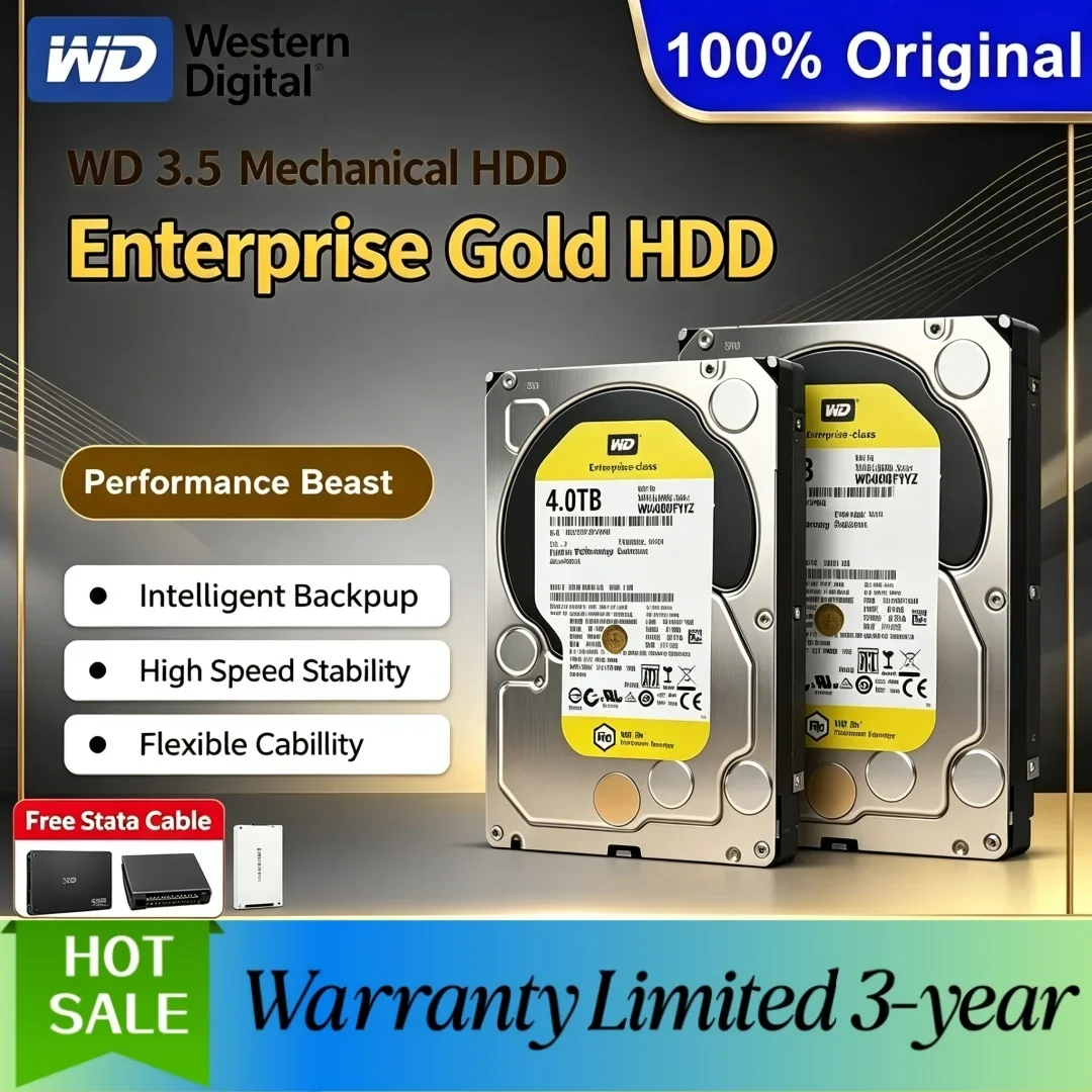 Western Digital WD Gold Ultra Stable 1TB/2TB/4TB 3.5" Enterprise Mechanical Hard Drive for Desktop, Surveillance, NAS