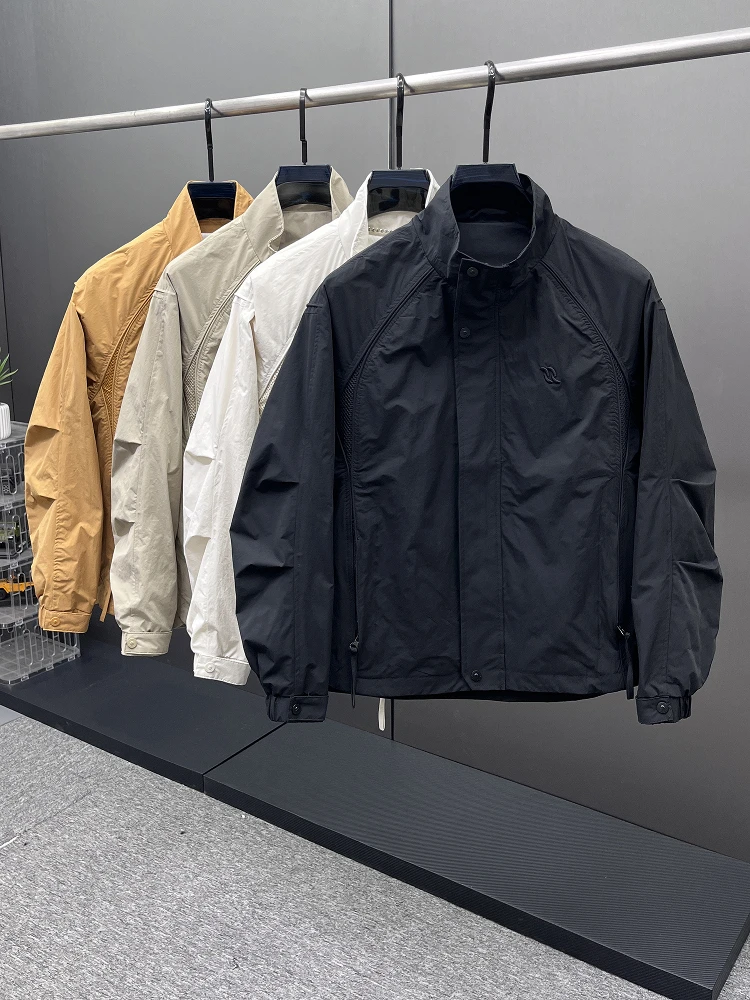 

Мужская куртка на молнии с воротником-стойкой, весна 2025, повседневная, универсальная, модная, легкая, из полиэстера, нейлона и синтетических волокон, с декоративной отделкой