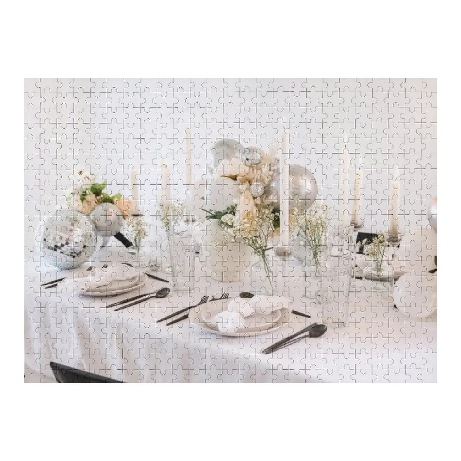 

A Celebration in White Table Setting Jigsaw Puzzle Wood Photo Personalized Personalized Photo Gift Puzzle