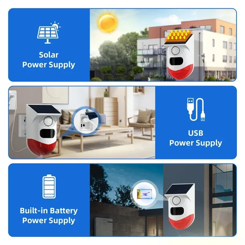 WiFi Outdoor Solar Infrared Alarm Wireless Siren Home Security Alarm System Waterproof Strobe Siren App Remote Control  wallet