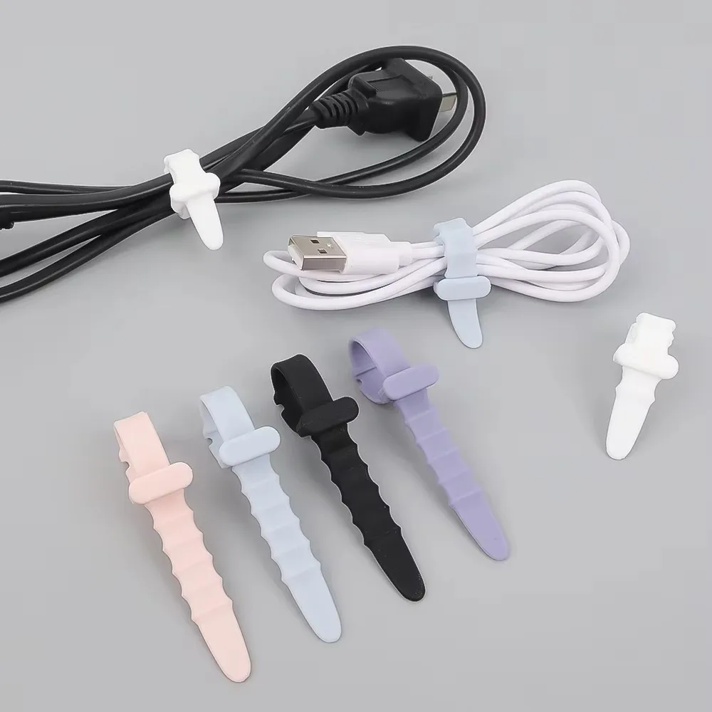 Silicone Phone Data Cable Winder For Mouse Headphone Charger Data Cord Holder Strap Organizer Desk Tidy Wire Tie Clips