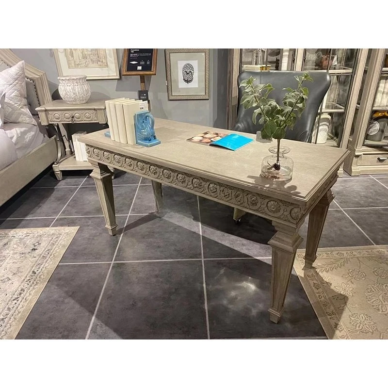 

American foreign trade ART furniture architectural revival solid wood carving old desk European light luxury computer desk writi