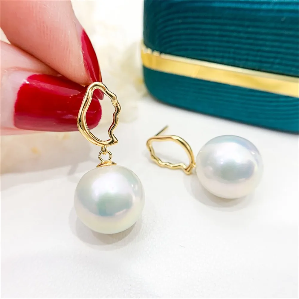 DIY Pearl Mini Accessories S925 Pure Silver Ear Stud Empty Holder Gold Silver Earrings Fit 8-13mm Round E272